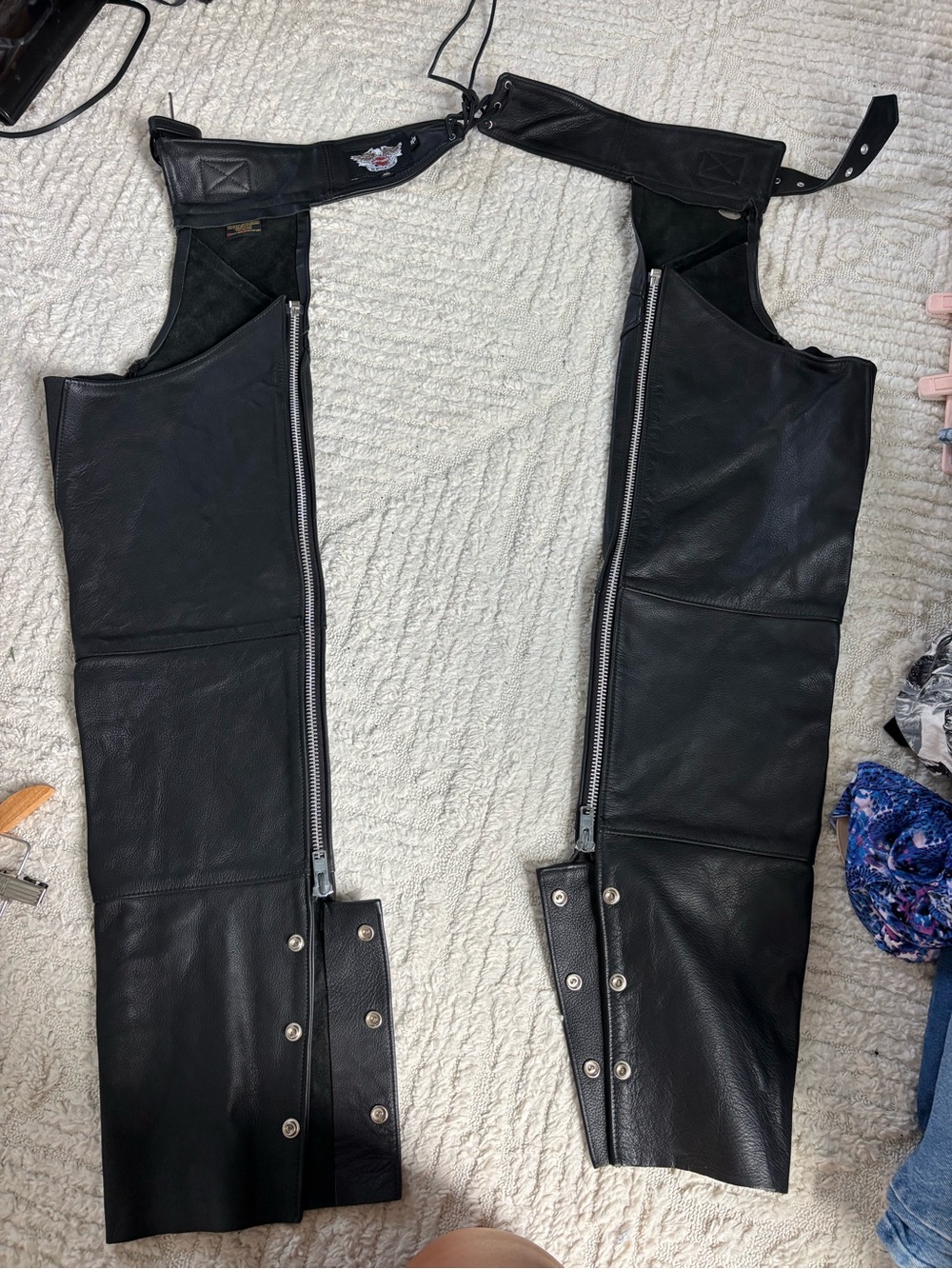 Women’s Harley Davidson Black Leather Motorcycle Chaps with Side Zippers